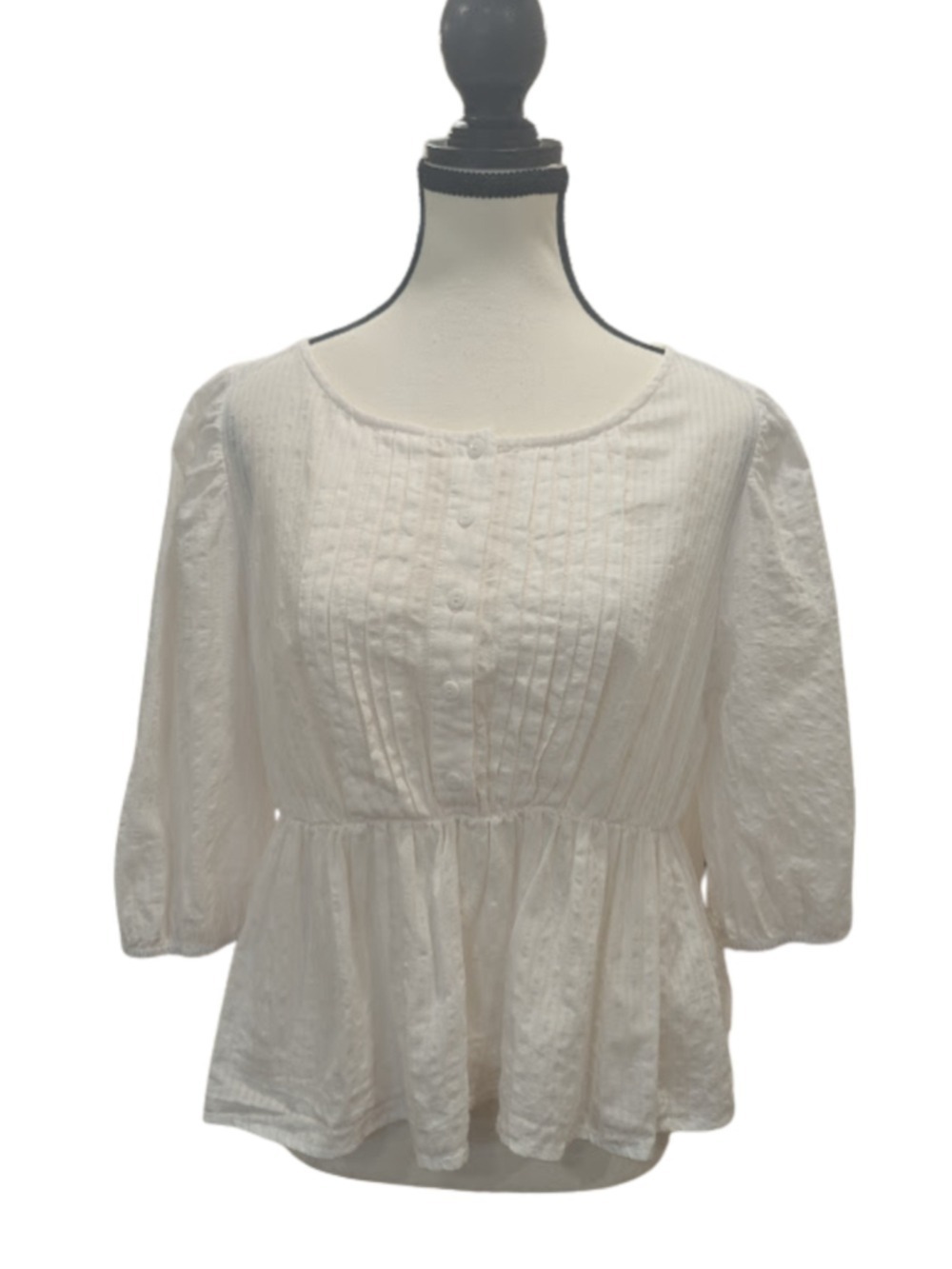 Lucca White Babydoll Blouse Textured Cotton Puff Sleeve Cottagecore Romantic L